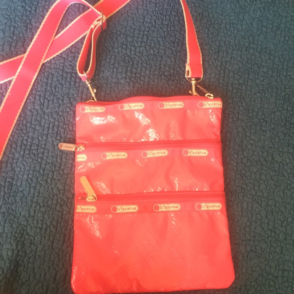 Lesportsac neon pink vinyl crossbody